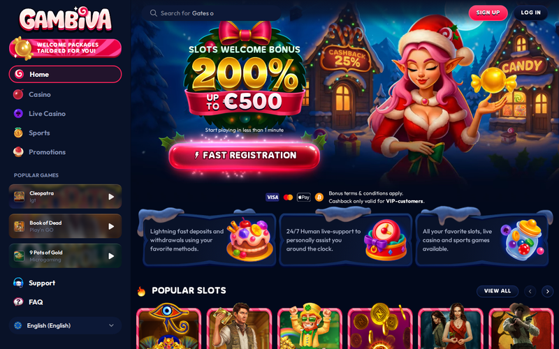 Gambiva casino homepage screenshot