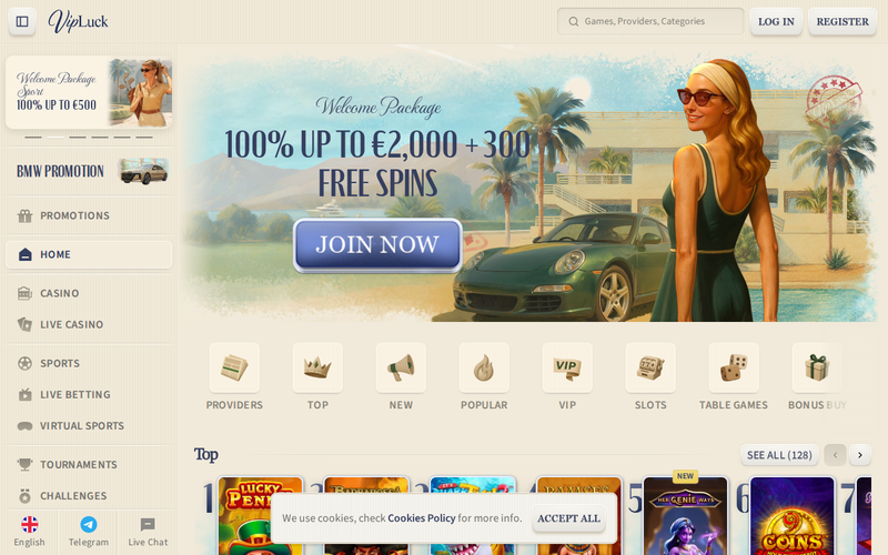 VIPLuck casino homepage screenshot